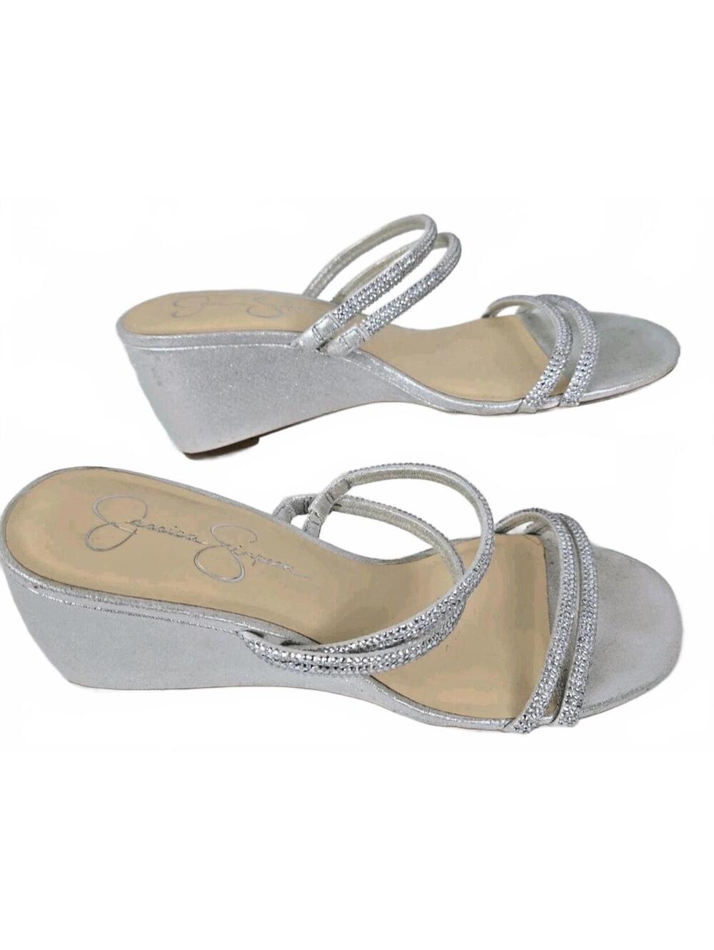 Jessica Simpson Slip On Sandal Sparkle Silver Comfort Size 10 M Bridal Prom